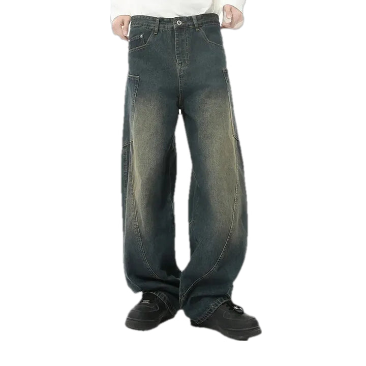 Stylish Whiskered Cargo-fit Men's Jeans - Dark Blue