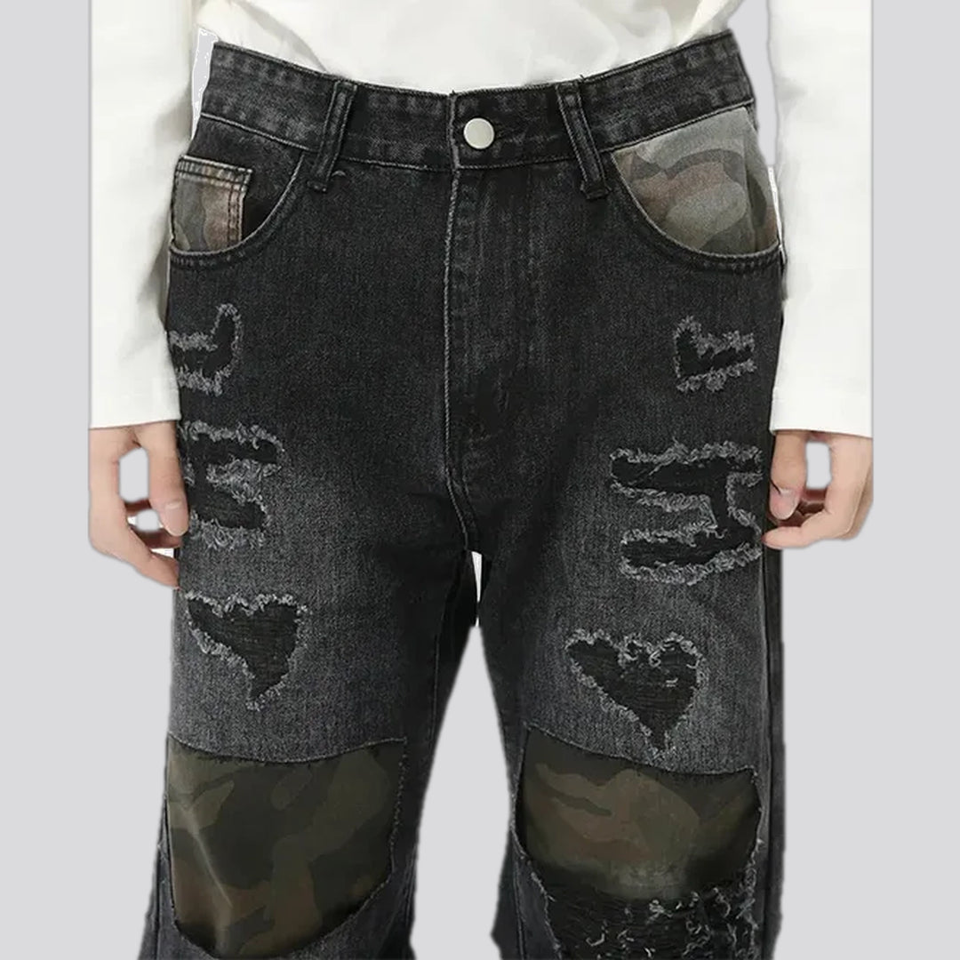 Camouflage patchwork men's jeans