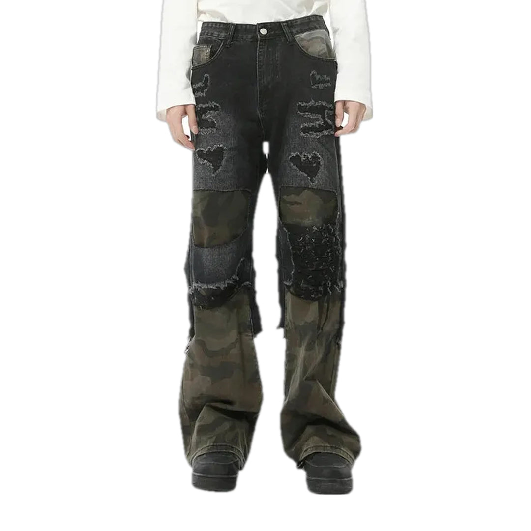 Camouflage Patchwork Men's Jeans - Black