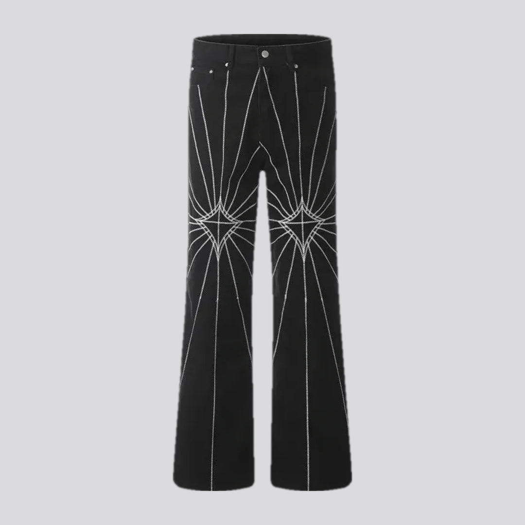 Medium rise embroidered men's denim pants