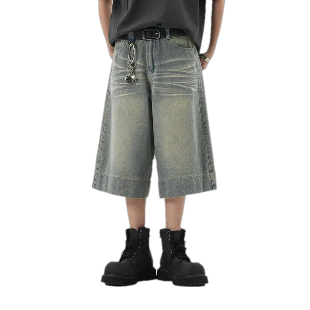 Retro Baggy Jean Shorts for Men - Grey