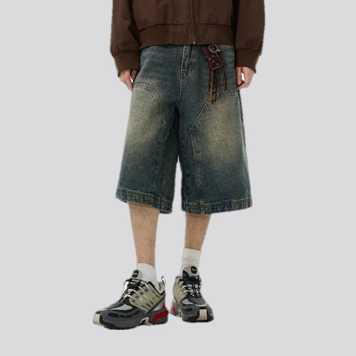 Sanded retro men's jeans shorts