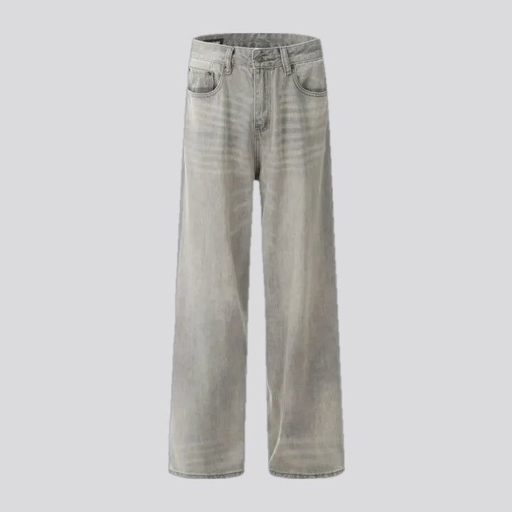 Whiskered abraded casual men's jeans