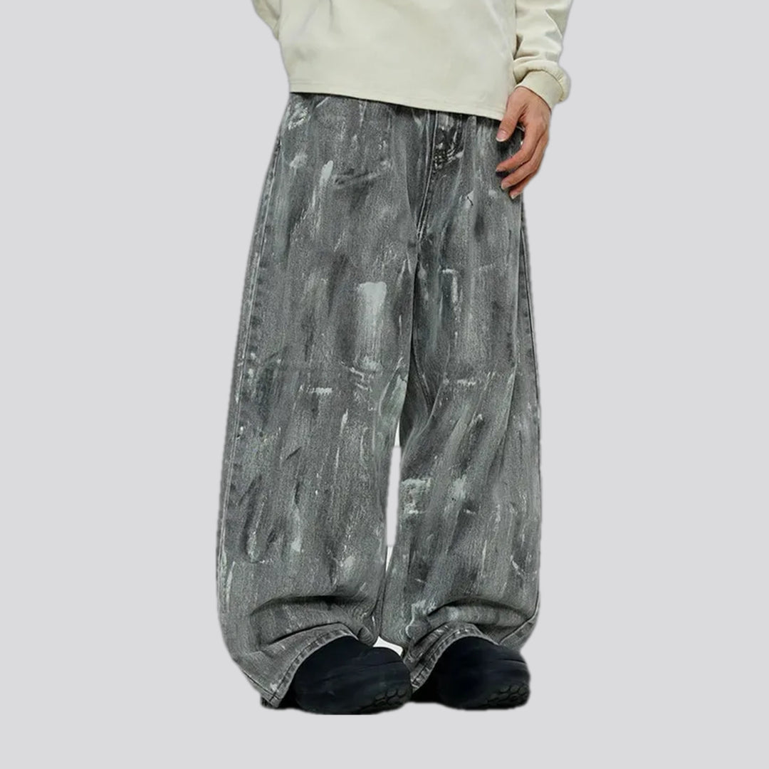 Graphic painted fashion baggy jeans for men