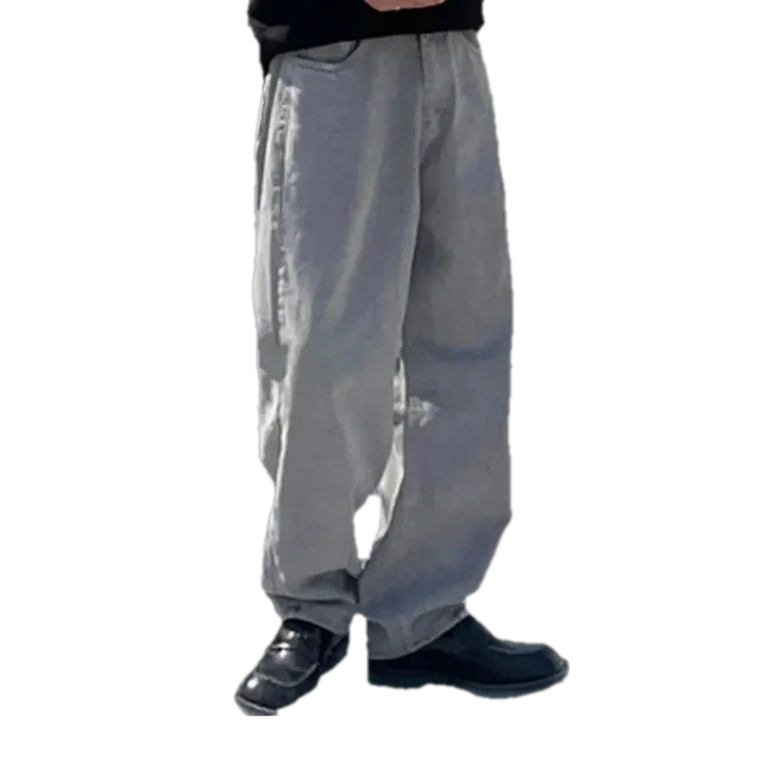 Colored Street Style Baggy Denim Pants for Men - Grey