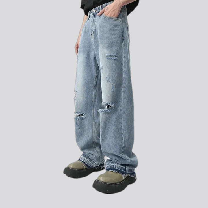 Faded mid waist men's jeans