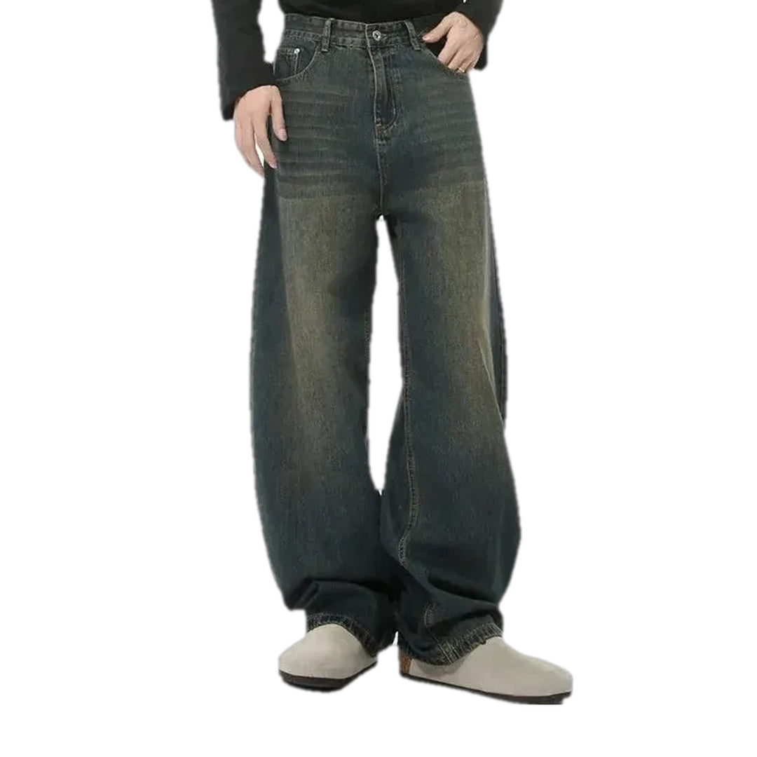 Stonewashed Mid Rise Baggy Men's Jeans - Grey