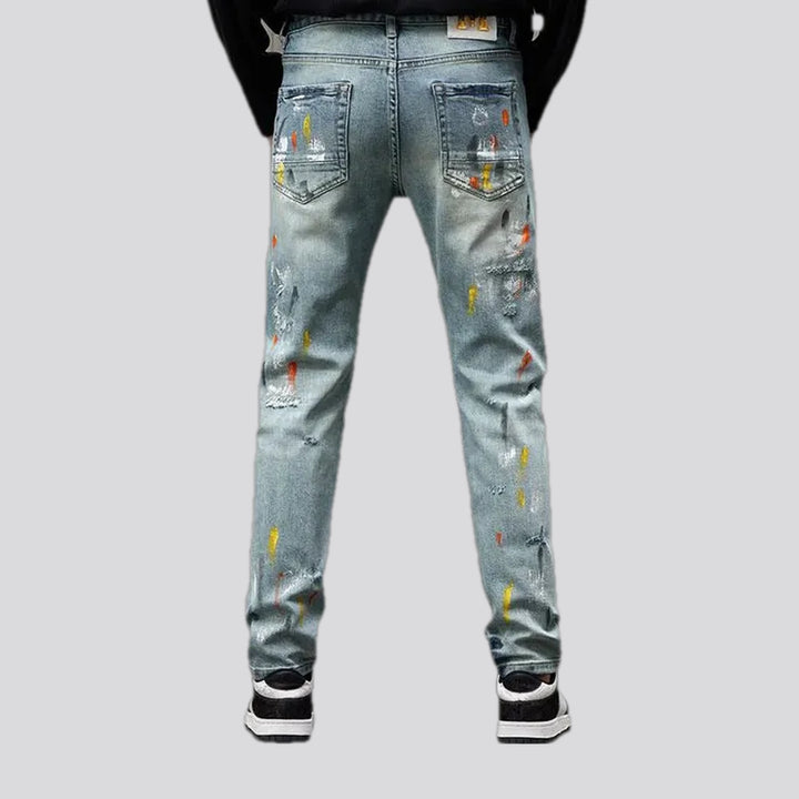 Distressed art style jeans for men