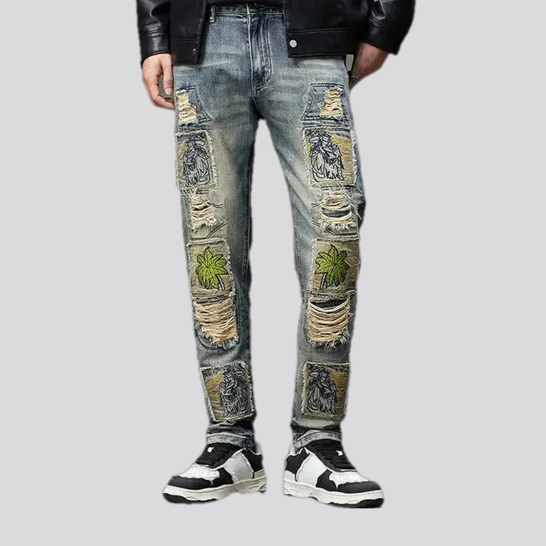 Boho style mid-rise men's jeans