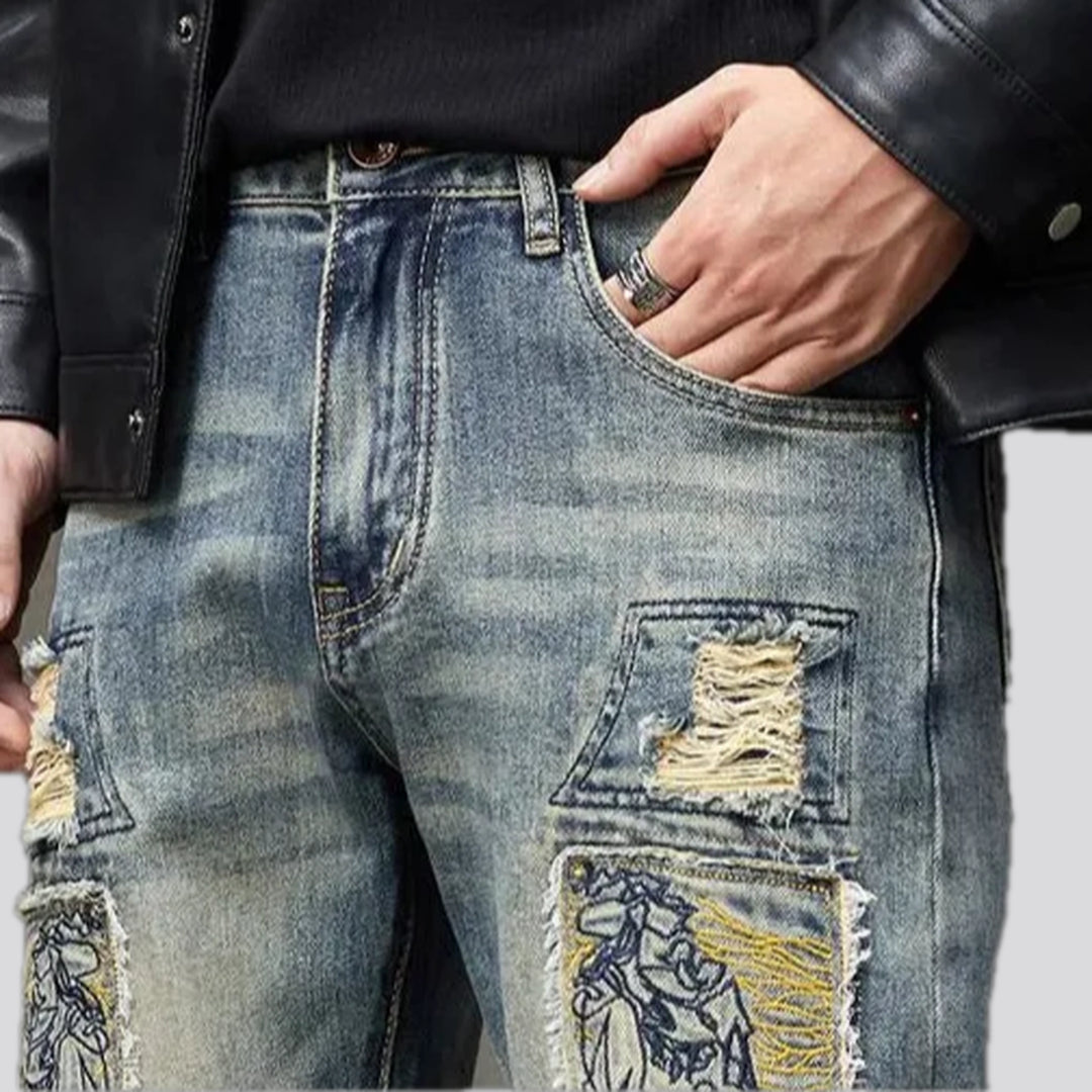 Boho style mid-rise men's jeans