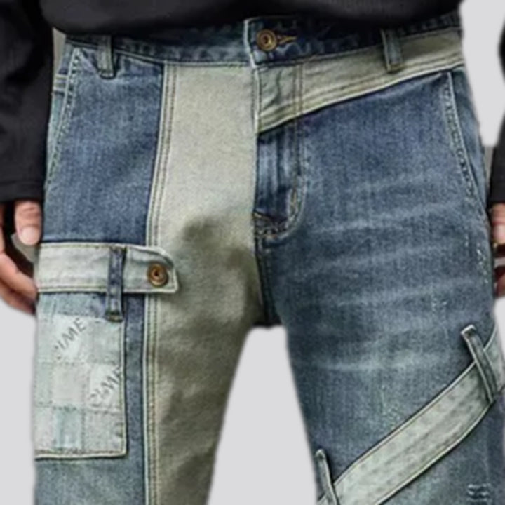 Fashionable distressed stretch men's jeans