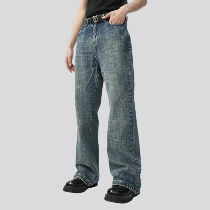 Boho fashion baggy whiskered men's jeans