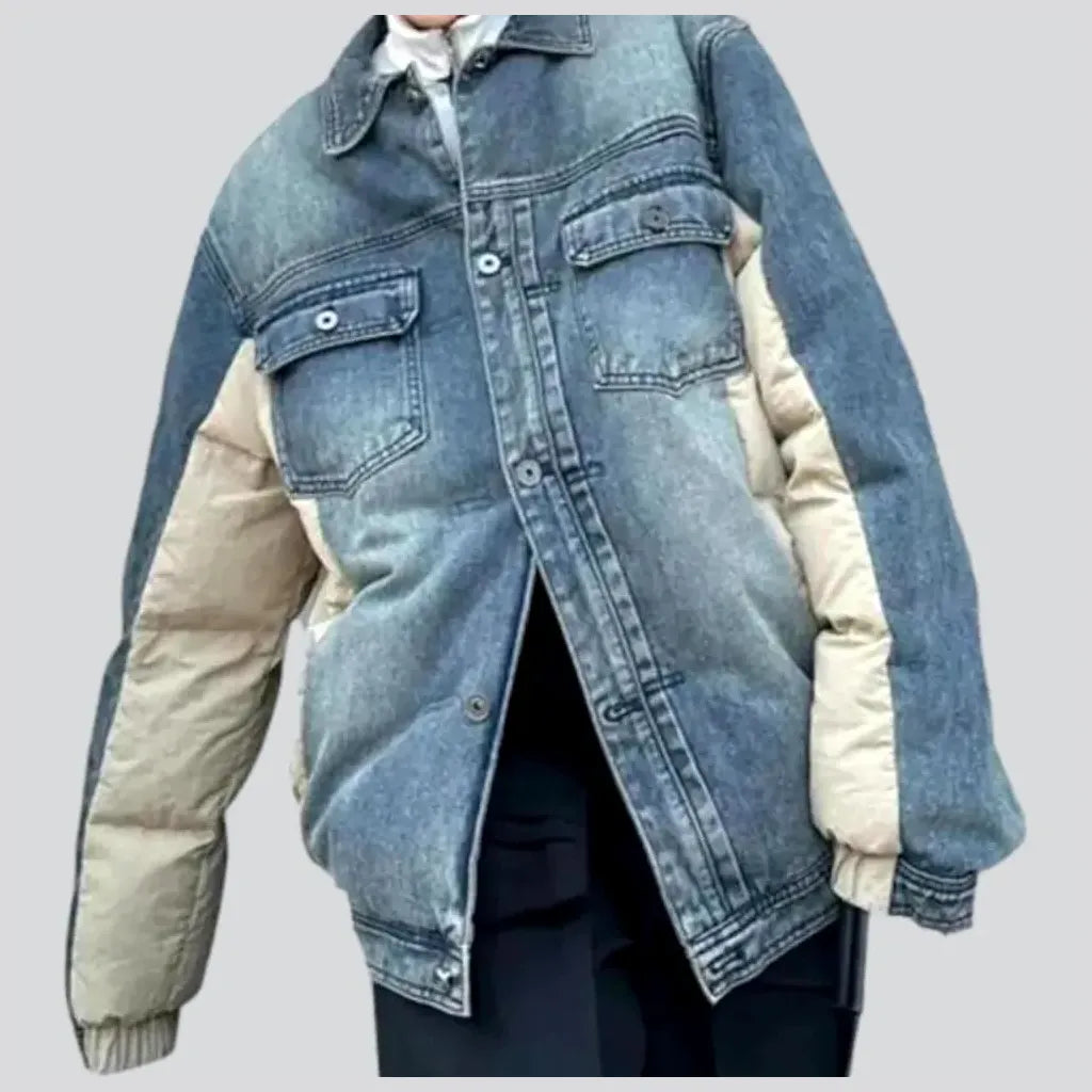 Fashionable oversized denim puffer jacket for men