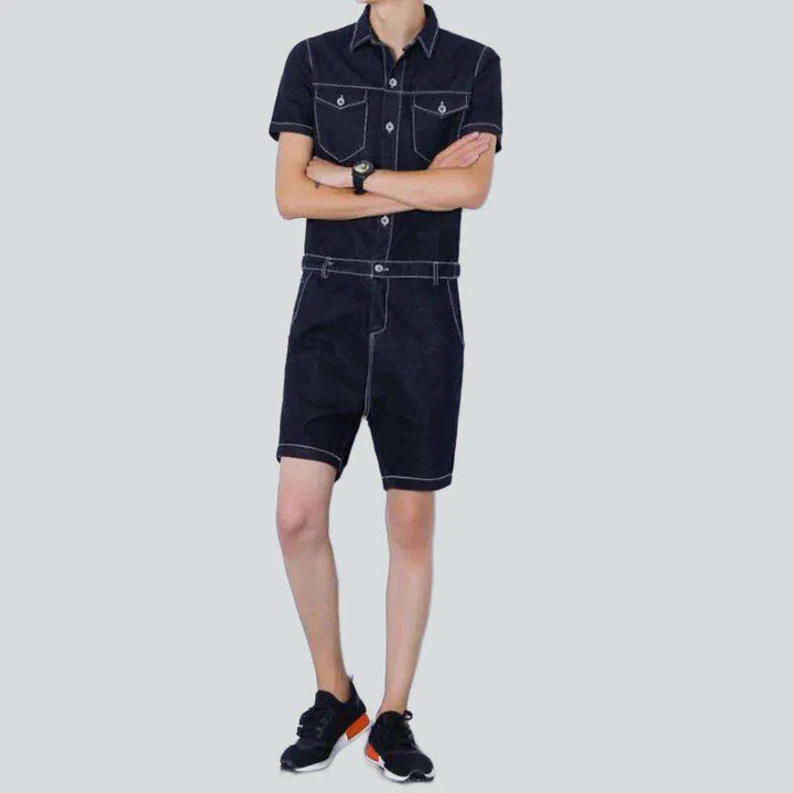 Dark color denim overall shorts