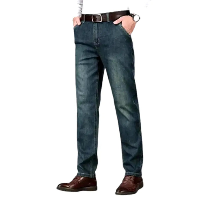 Sanded Tapered Casual Jeans for Men - Blue