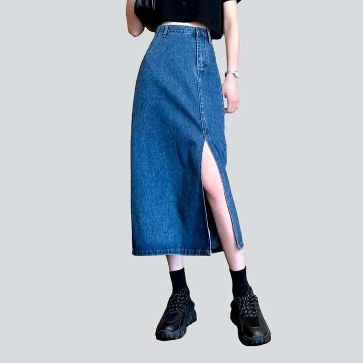 Slit women's denim skirt