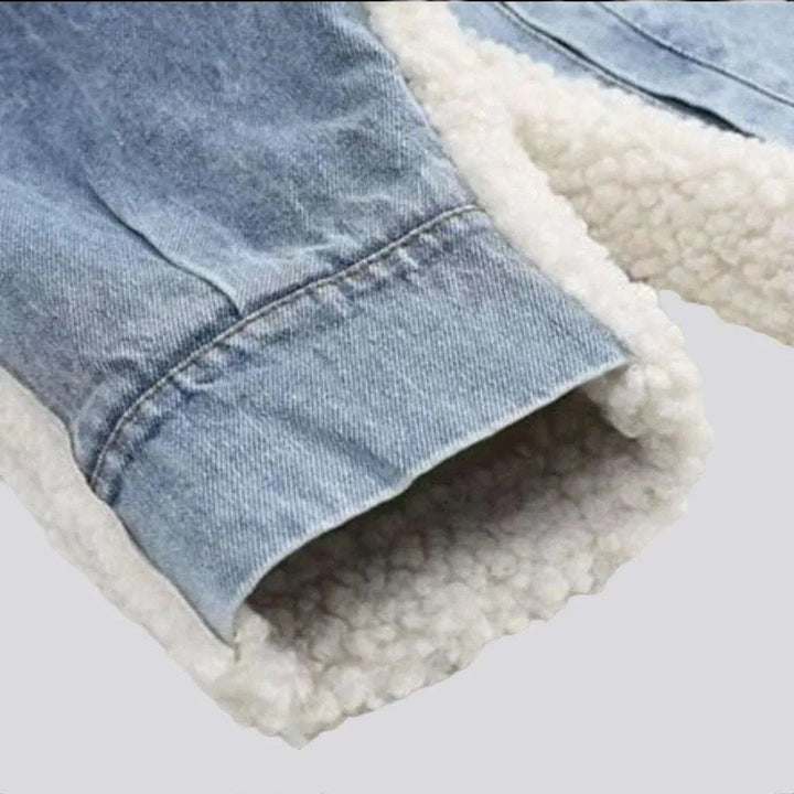 Light-wash sherpa jean jacket
 for women