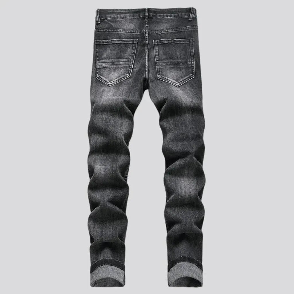 Whiskered mid rise street men's jeans