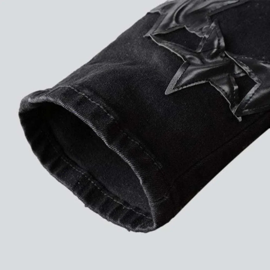 Stars embroidery men's black jeans