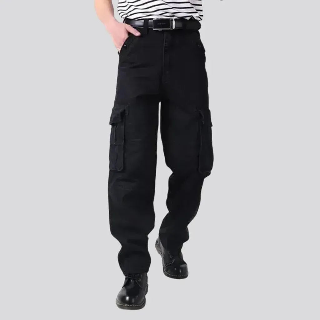 Mid-rise loose-fit cargo workwear men's jean pants