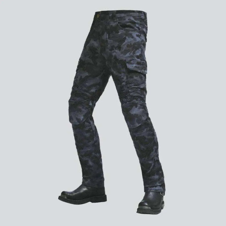 Military grey men's biker jeans