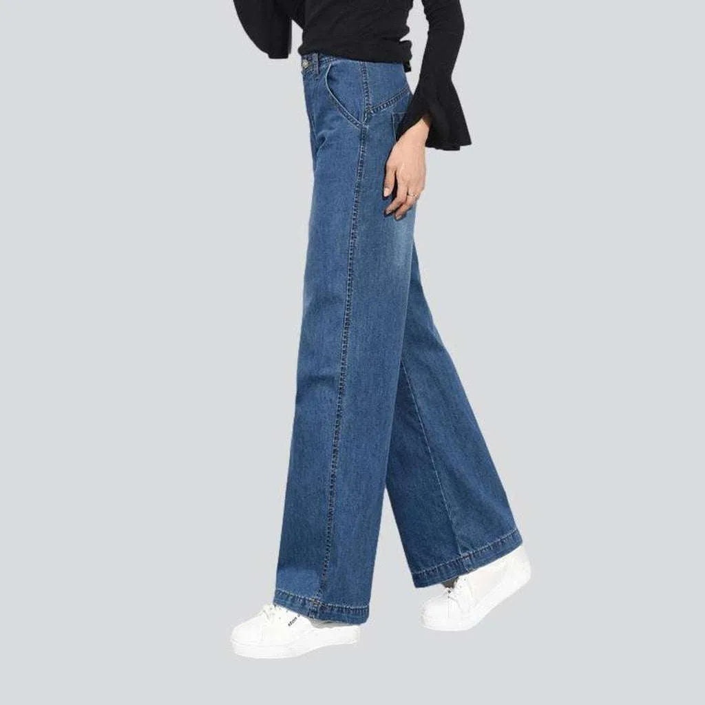 Wide-leg blue women's denim pants