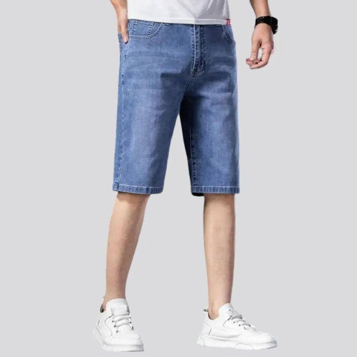 straight, sanded, ultra-thin, stonewashed, knee-length, high-waist, 5-pockets, zipper-button, men's shorts | Jeans4you.shop