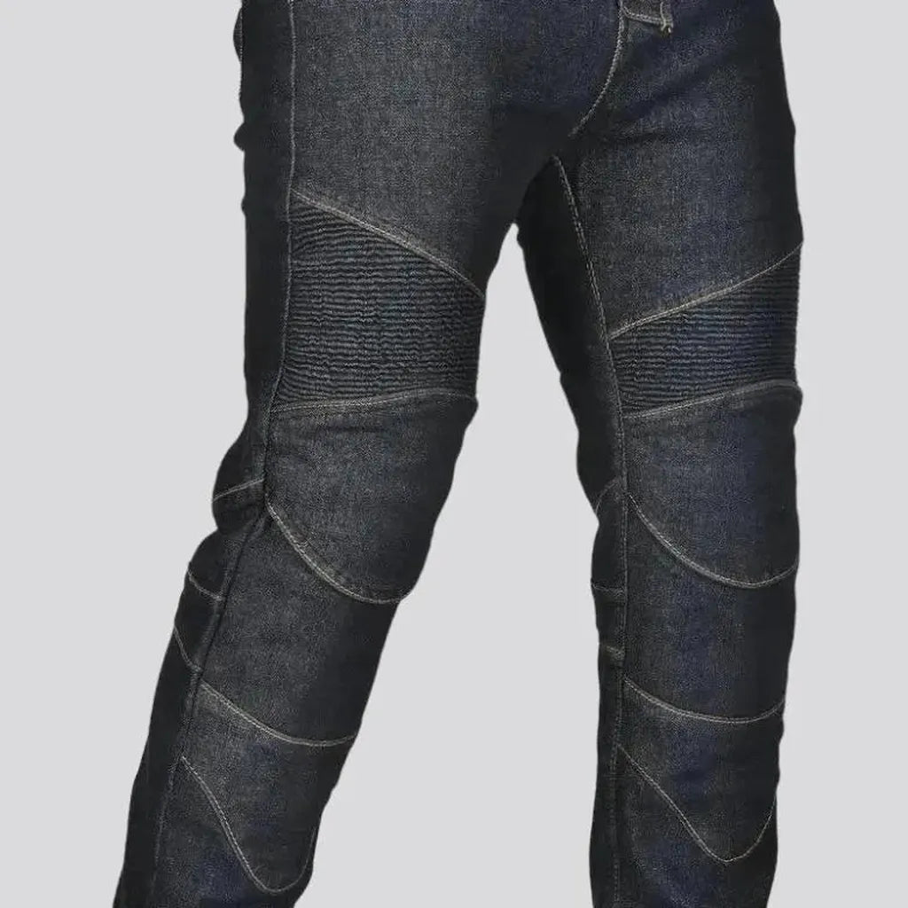 Slim stonewashed motorcycle jeans
