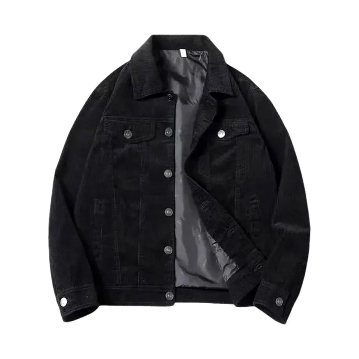 Stylish Street Design Corduroy Jacket for Men - Black