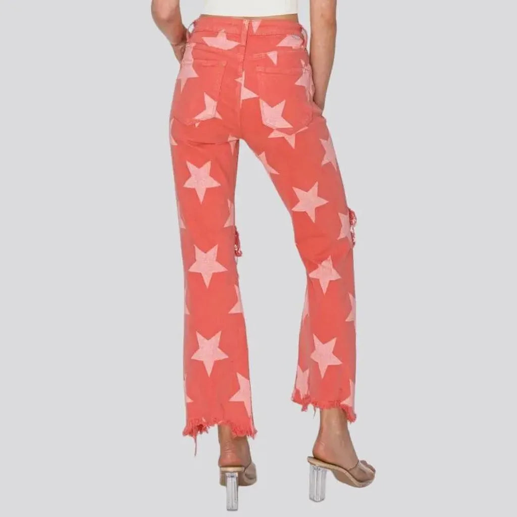 Stars-print women's mid-waist jeans