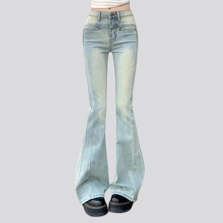 Sanded mid-waist jeans
 for women