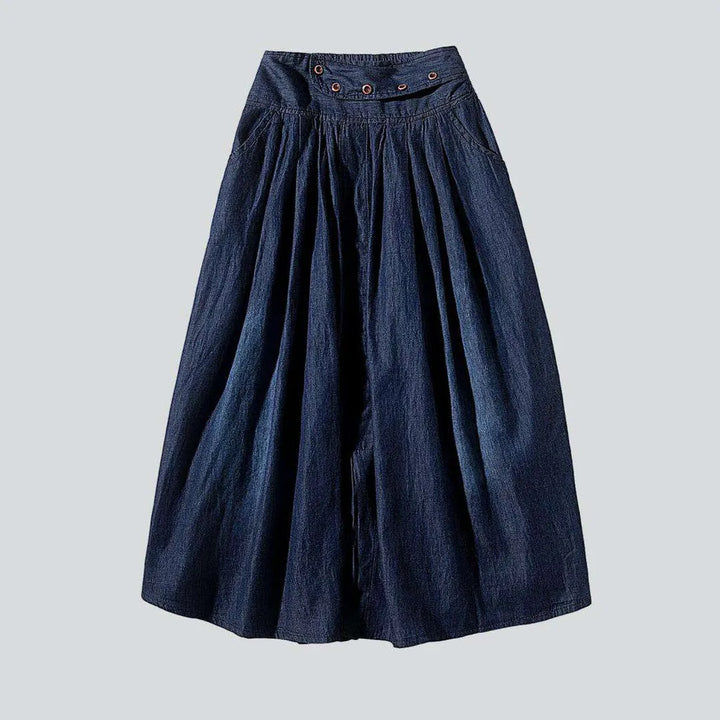 Dark wash flare jean skirt