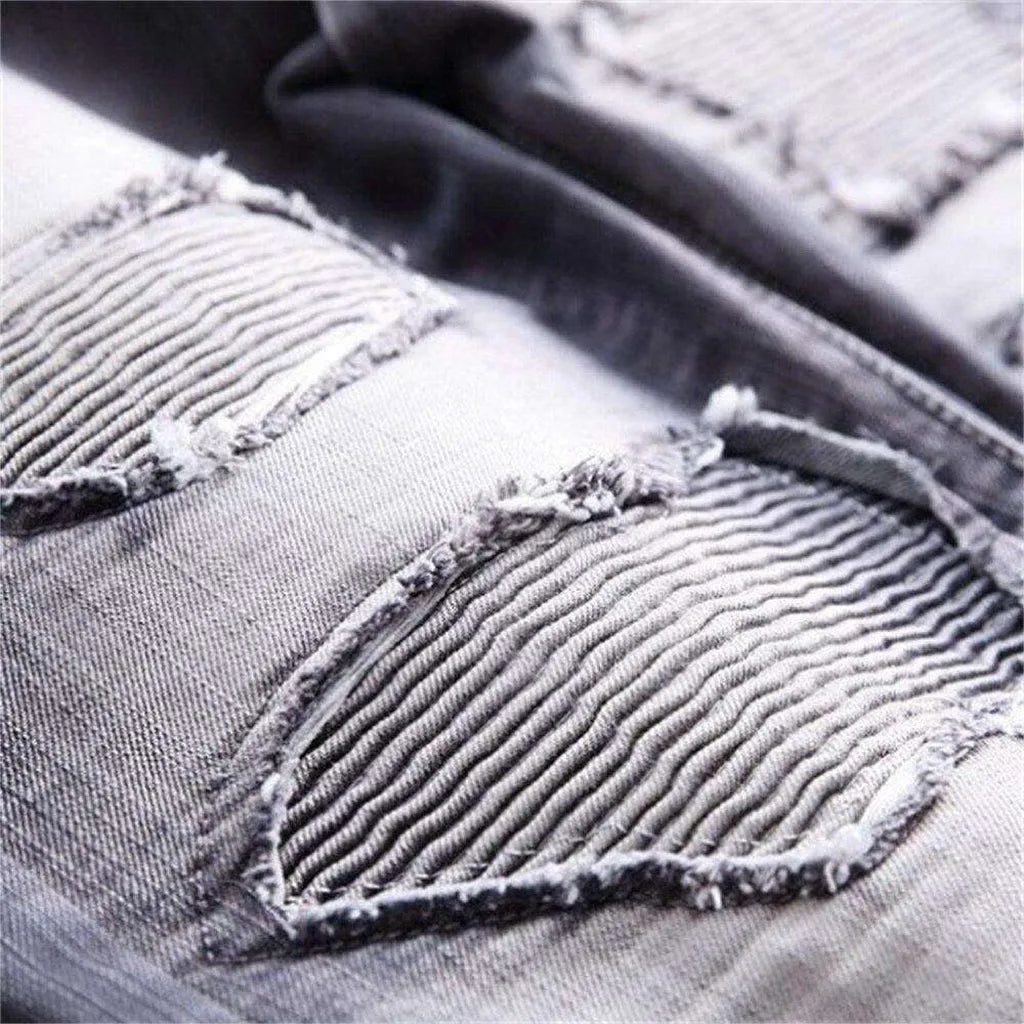 Wrinkled patchwork grey men's jeans