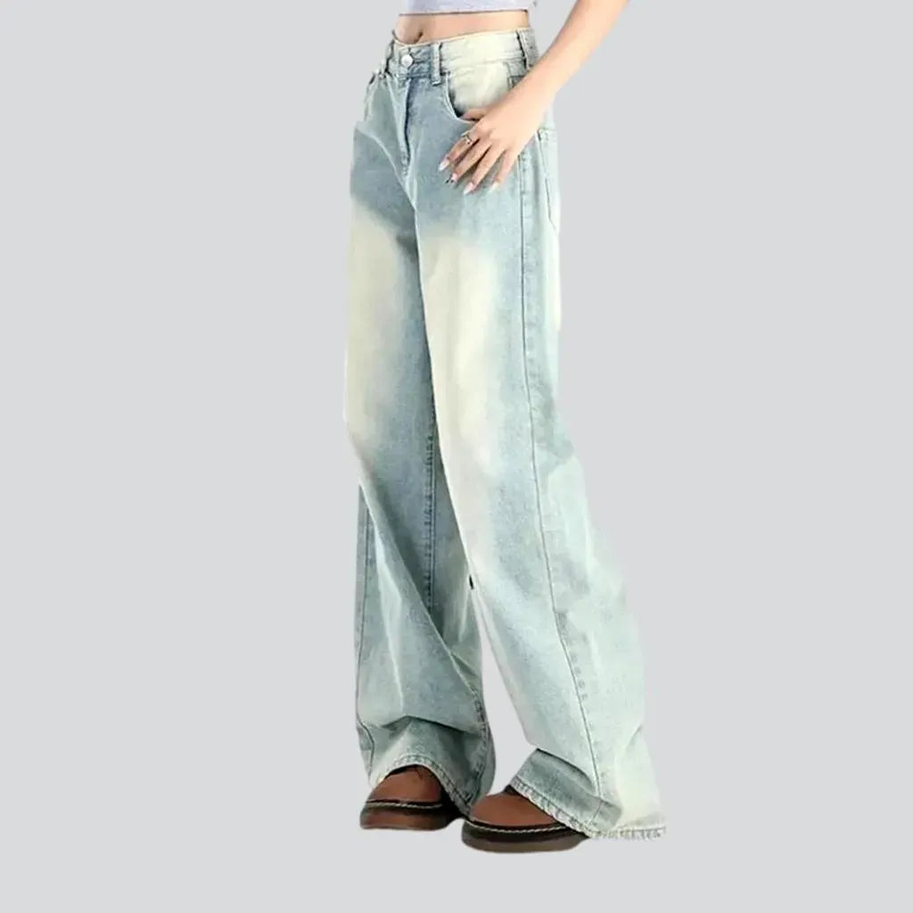 Light polished high rise loose jeans for women