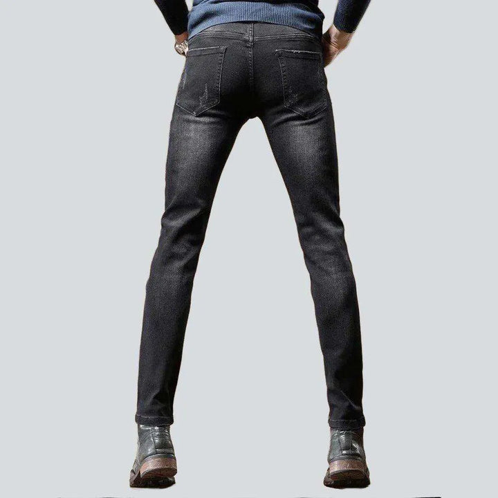 Black embroidery skinny men's jeans