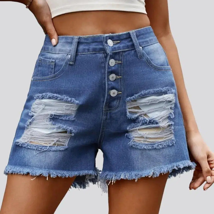 Patched high-waist jean shorts
 for women