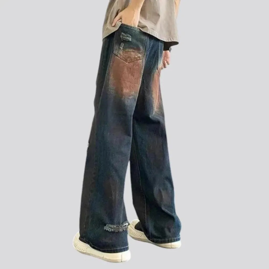 Baggy fit distressed men's jeans