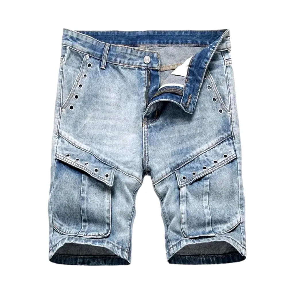 Boho Style Light Wash Men's Denim Shorts - Light Blue