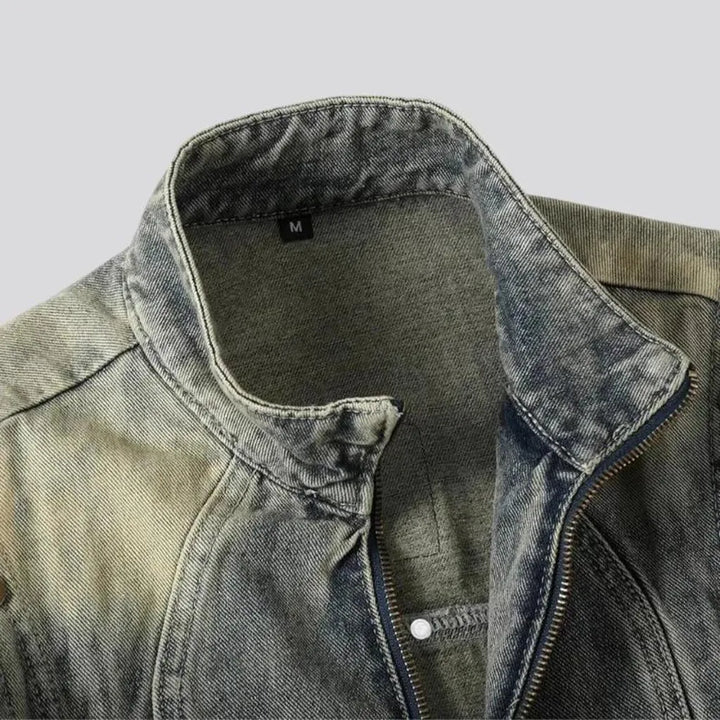 High collar men's denim jacket