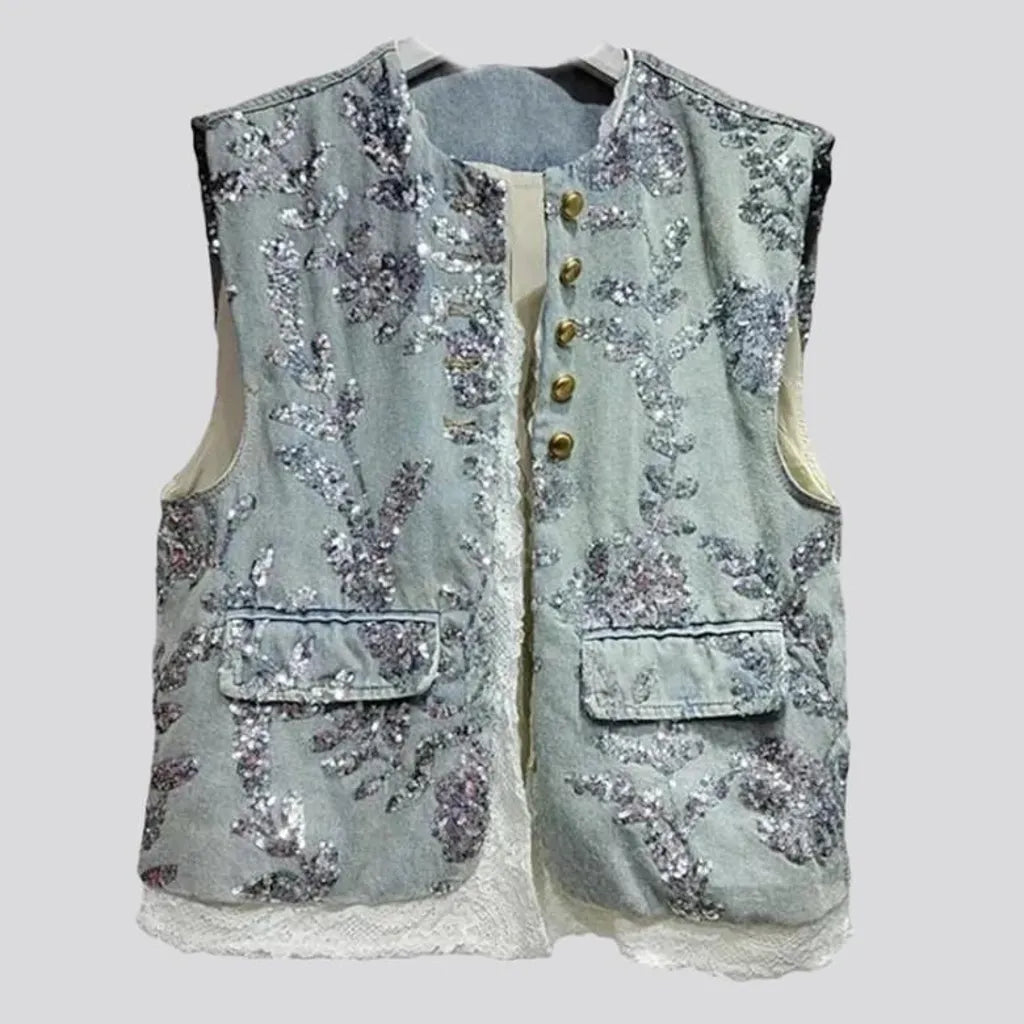 Oriental oversized jean vest
 for ladies | Jeans4you.shop