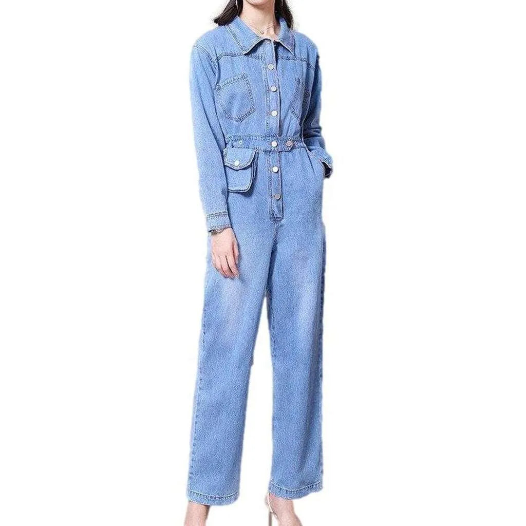 90s Denim Jumpsuit for Ladies - Light Blue