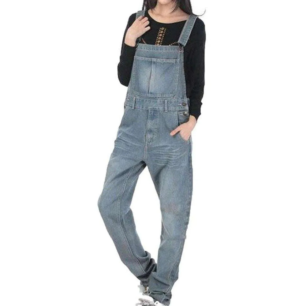 Trendy Light Wash Jean Dungaree for Ladies - Blue