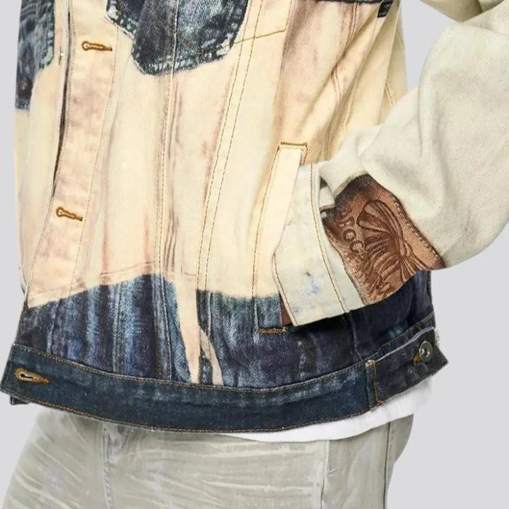 Fashionable bleached men's jeans jacket