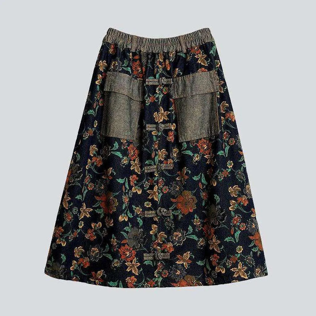 Big flap pocket denim skirt