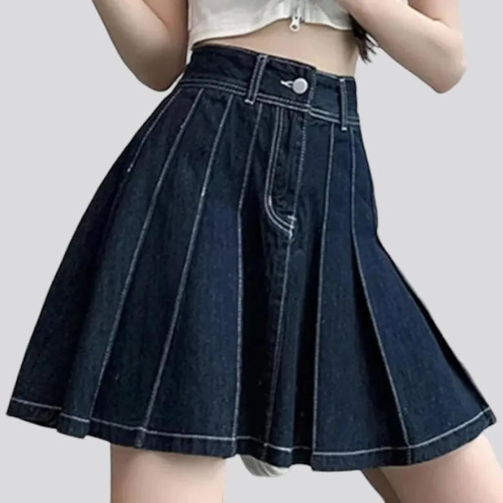 Flare pleated jeans skirt