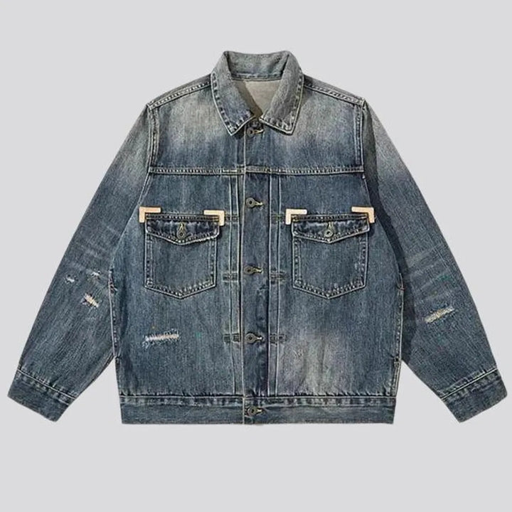 Boho medium wash men's denim jacket