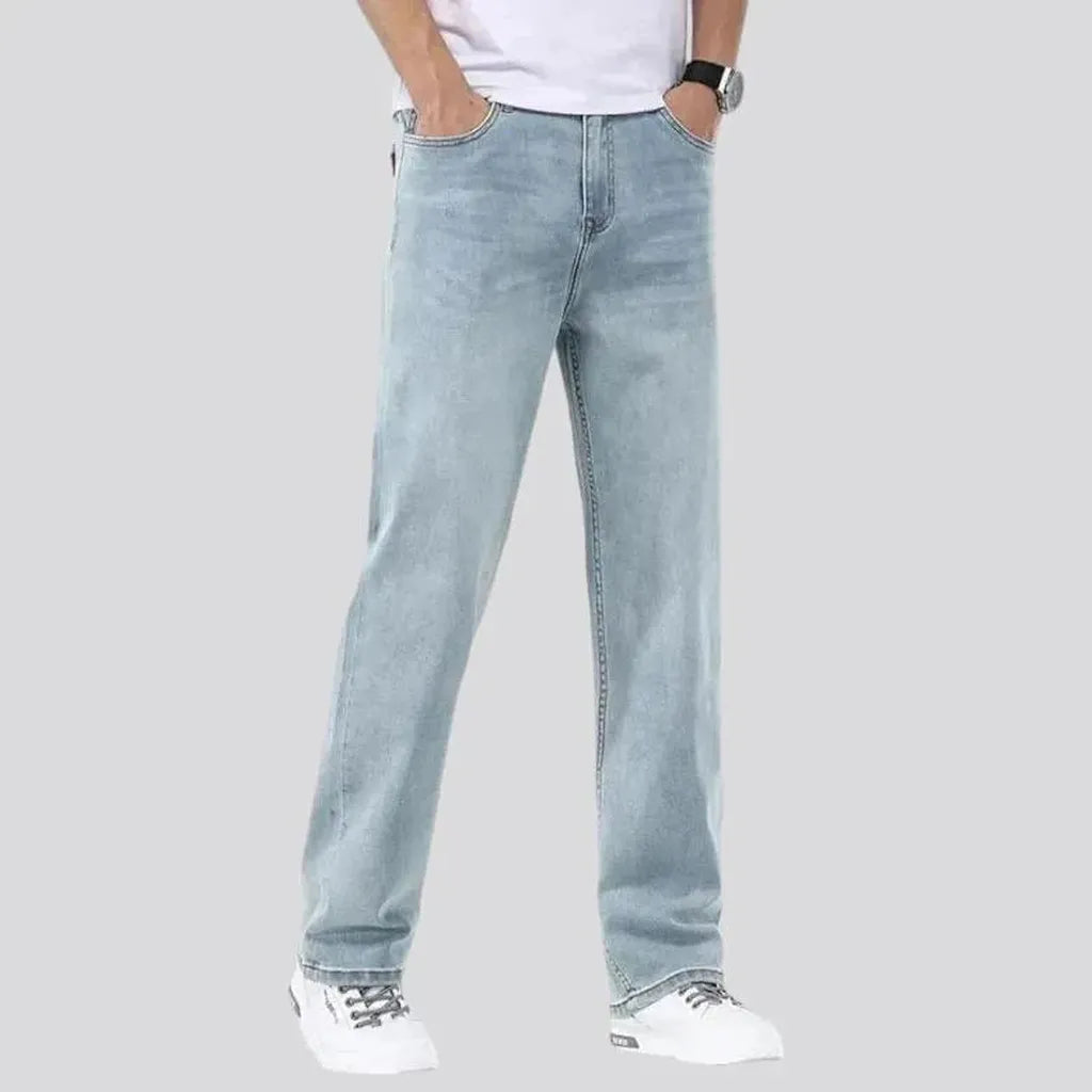 Stonewashed whiskered jeans
 for men