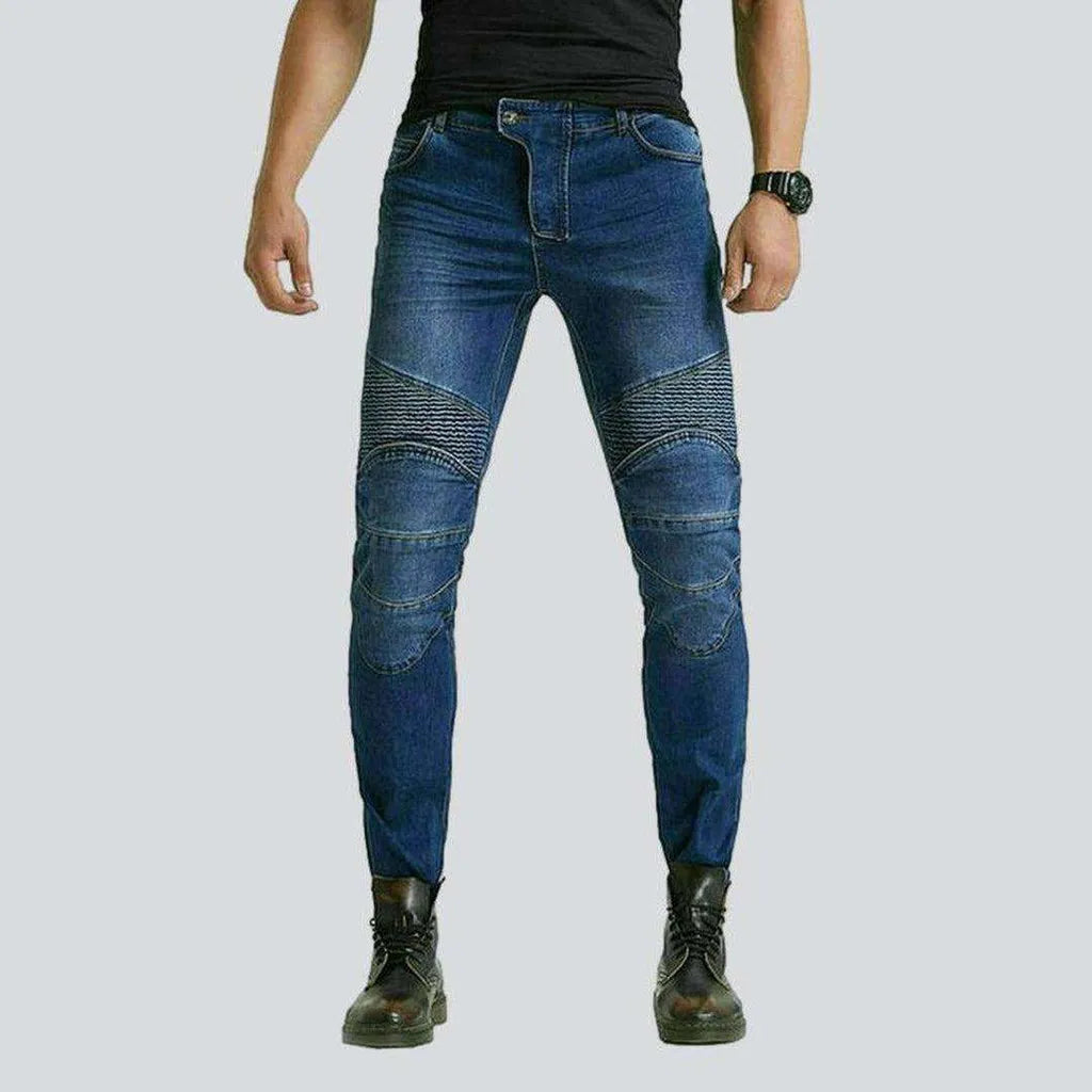 Contrast stitching men's biker jeans