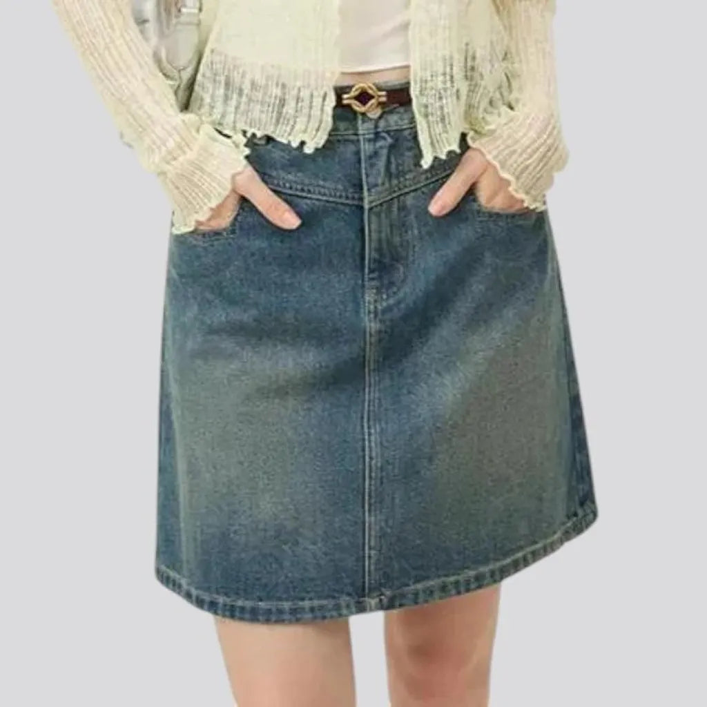 Micro length stylish stonewashed denim skirt