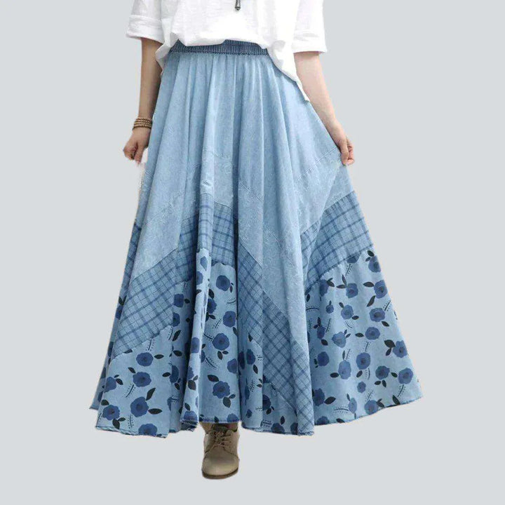 Bohemian light blue denim skirt